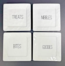 4 White Appetizer Plates 5.75 Inch Square Treats Nibbles Bites Goodies