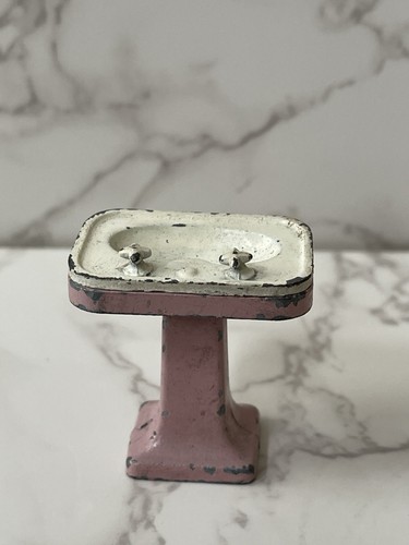 VTG Tootiestoy Bathroom Sink & Scale Health-O-Meter Pink Metal Dollhouse - Picture 6 of 15