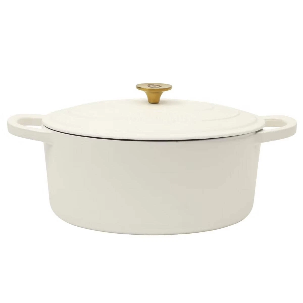 Crock Pot Artisan 7 Quart Oval Enameled Cast Iron Dutch Oven White w Gold Handle
