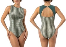 Body Wrappers VTG 90s Green Gold Plaid Open Back Cotton Leotard Preteen/ AXS