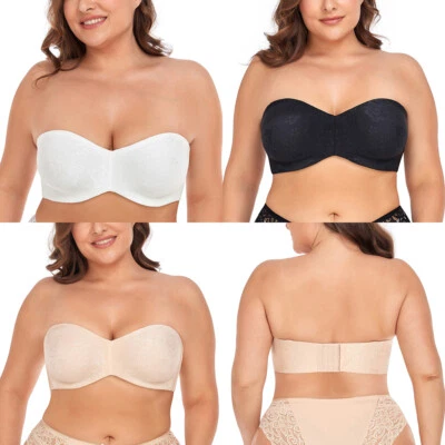 Plus Size Strapless Bras for Women Full Coverage Underwire Bra C D DD E F G Cup - Image 1 of 4