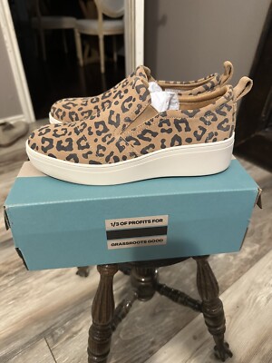 NIB TOMS Tristan Leopard Suede Platform  Brown Sneakers Casual Shoes 10017863