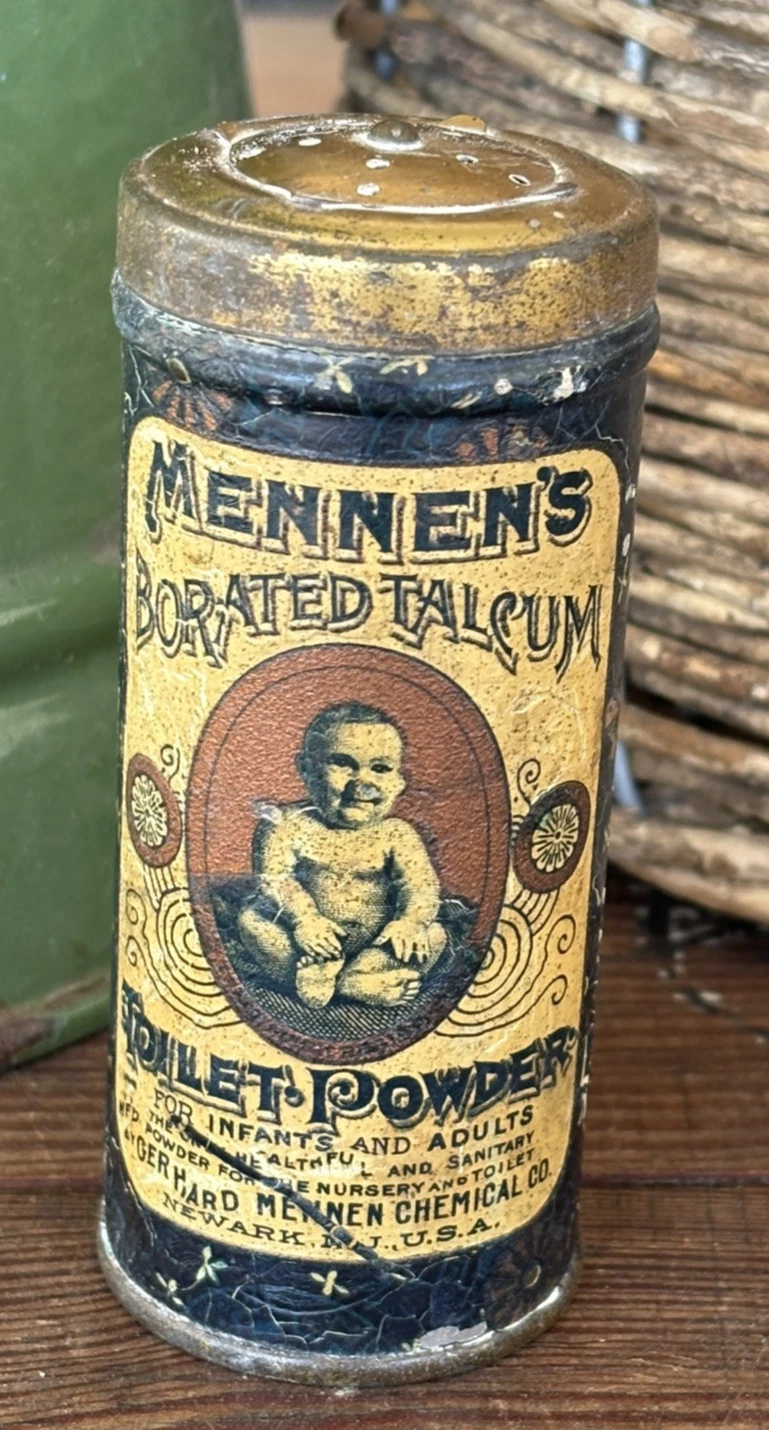 Antique Late 1800s Mennen's Borated Talcum Toilet Powder Tin Infant & Adult
