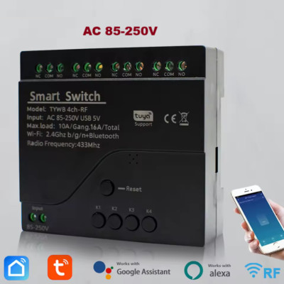  4CH-Kanal WiFi Tuya Funkschalter Relais Modul AC/85V-250V Smart Switch 