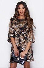 Tie Front Mini Dress Brown Animal Print
