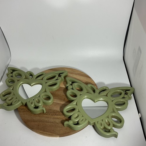 Home Interiors Green Butterflies Heart Mirrors 7”x6” Set Of 2 eBay