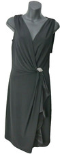 Ralph Lauren Black Surplus V Front Slip on Jersey Crystal Pin Dress 6 NWT $160