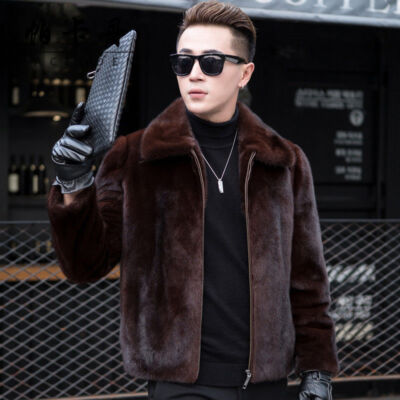 S-6XL Mens Mink Fur Winter Warm Casual Collar Hooded Coat Jacket Outwear Peacoat
