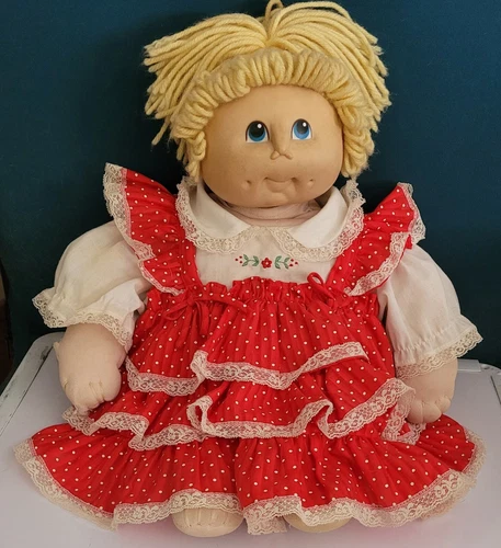 Vtg 1984 MN Thomas Cabage Patch Doll Blonde Pony Blue Eye Hard Face Soft Body