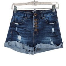 Blue Savvy High Rise Distressed Cutoff Denim Shorts Button Fly size 7 /28
