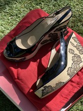 Valentino Garavani Black Patent Peep-Toe Slingback Wedges