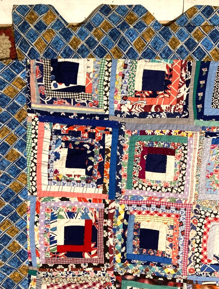 VINTAGE  QUILT  HAND- STITCHED 85 in X 64 in 30-40s Cotton Fabric basted only - Image 4 of 4