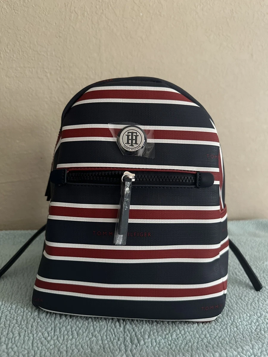 Tommy Hilfiger Navy White Monogram Mini Backpack with Signature Stripe Tommy Hilfiger Backpack Striped Bags & Handbags for Women  main image 4
