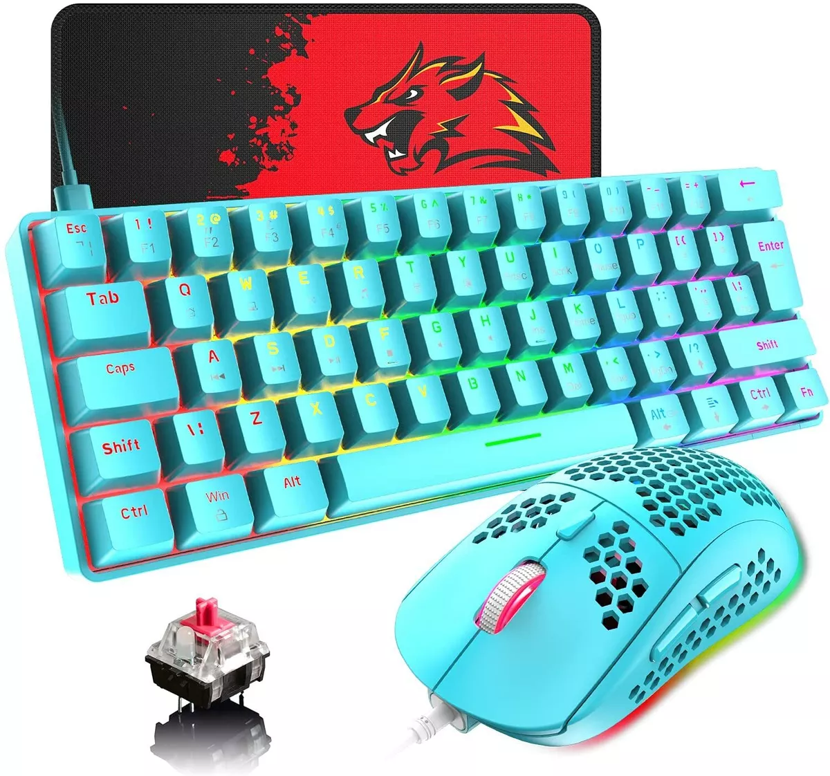 60% Gaming Keyboard and Mouse Wired RGB Backlit Mechanical Keyboard Red eBay