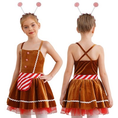 Mädchen Kleid Urlaub Lebkuchenmann Tutu Kostüm Mit Haarreifen Festival Party