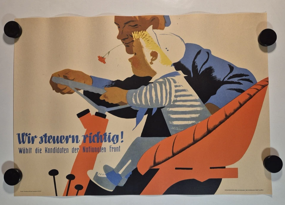 Plakat Günter Schmitz Nationale Front Traktor Kind Nelke 196 1 Original DDR A2 - Bild 4 von 4