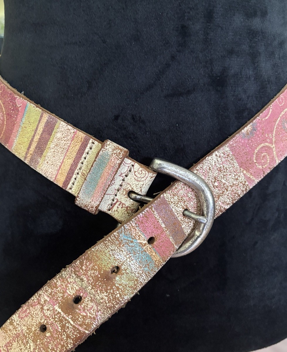 Y2K Fossil Women Patchwork Leather Belt MultiColor Embossed Skin Silver Buckle S Fossil Leather Multicolor Belts for Women for sale | eBay main image 3