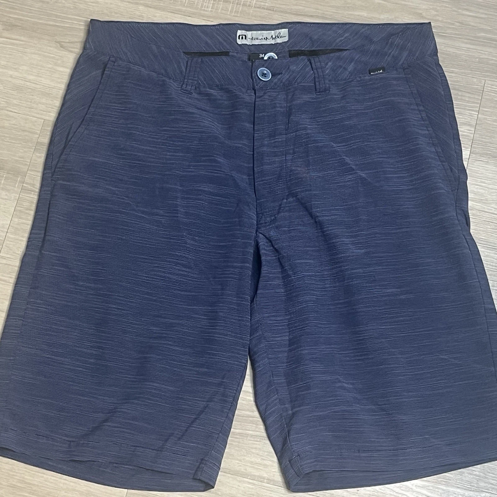 Travis Mathew Tech Chino Performance Golf Shorts 10” Inseam Mens 34 Stretch Blue