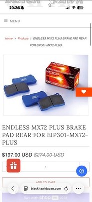 Endless Front & Rear MX72 PLUS Racing Brake Pads EIP302-MX72PLUS EIP301-MX72PLUS