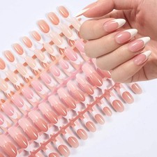 120/150pcs Nude French Almond Tips Press on Nails Pre-applied Tip Primer Soft Ge