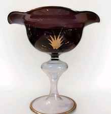 Antike Lauscha  Glas Schale mit Fuß, Lila, 50 er Jahre, handarbeit, 12 cm