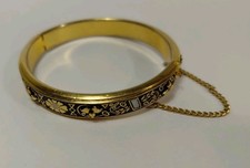 Bracelet Jonc Or De Tolède. Niellé Damasquiné. Métal Doré. Fleurs. Émail Noir
