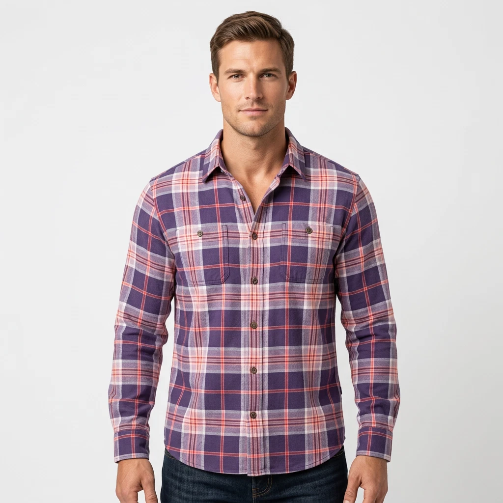 Duluth Trading Co Shirt Men's Size Medium Purple Plaid Flannel Pockets EUC