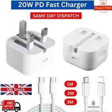 For iPhone 17 16 15 14 13 12 Pro Max X 20W Fast USB-C PD Plug Charger and Cable