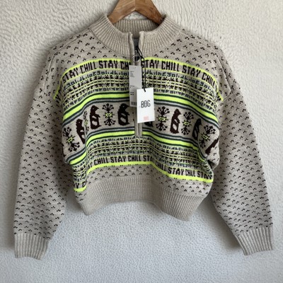 bdg Sweater Womens Small Quarter Zip Lime Green taupe