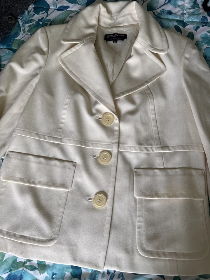 Blazer Jones New York Mujer Talla 6 Chaqueta Forrada Crema Foto 4 de 4