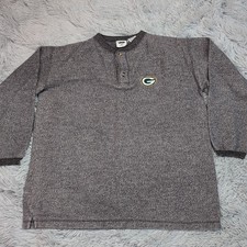 Vintage Green Bay Packers Sweatshirt Mens M Gray Football NFL Logo Henley Casual