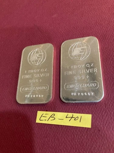 2 ENGELHARD 1 OZ. .999 FINE SILVER BARS BIG E
