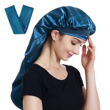 Satin Bonnet Extra Large for Braids Long Sleeping Cap One Size Great Blue