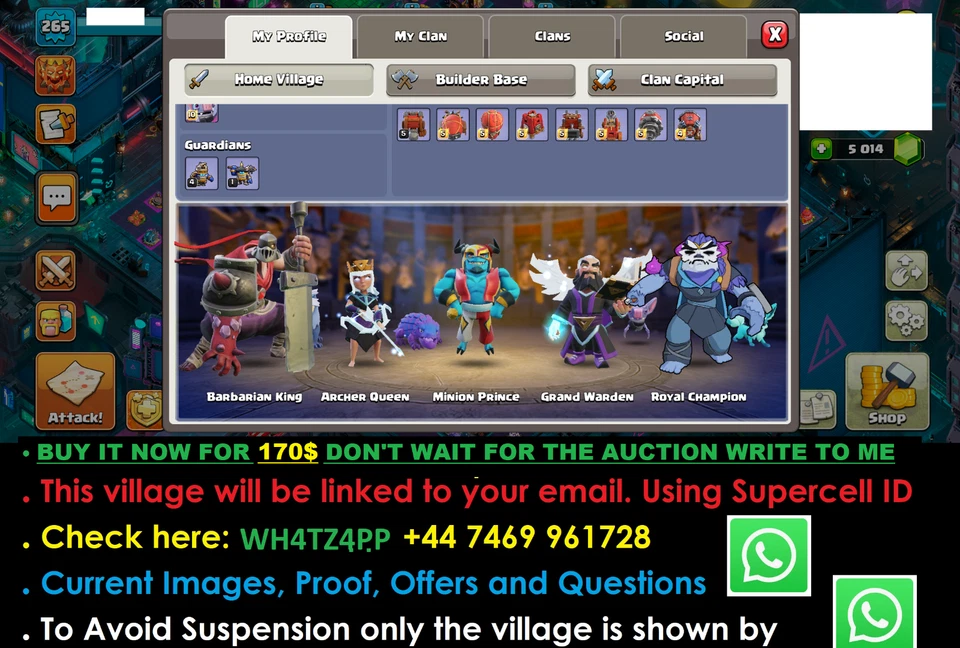 TH18 HEROES 103|105|90|80|55 - EQUIPMENT ALL MAX - ALL SKIN & SCENARY  PRICE:170 - Image 2 of 4