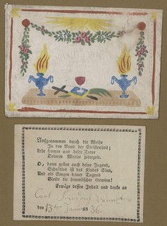 Christening letter godfather letter dated 1836 embossed print altar with flaming urns