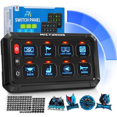 MICTUNING 8 Gang Switch Panel Blue Led Auxiliary Relay System Circuit Box 12/24V