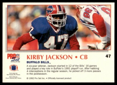 1992 Pro Set Power KIRBY JACKSON #47 Buffalo Bills - FREE Ship! | eBay