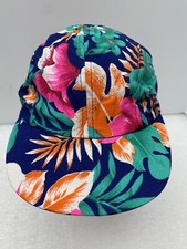 NOS NEW VTG 1990s WENDYS HAMBURGERS SNAPBACK HAT HAWAII FLORAL PRINT PINK GREEN