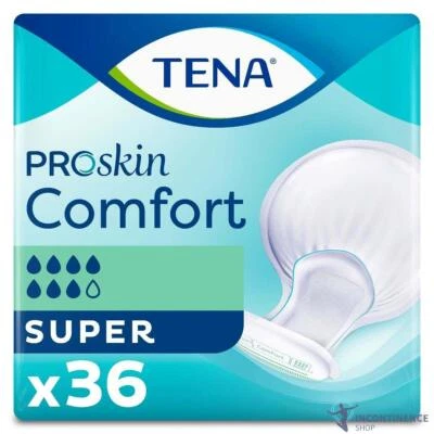 1x TENA ProSkin Comfort Super - Pack of 36 - Large Incontinence Pads - 2500ml
