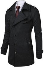 Custom Made Black Gray Single Breasted Trench Coat Men, Winter Overcoat Men Long