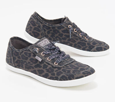 Skechers BOBS Frayed Canvas Sneakers Charcoal Leopard 7.5/M New