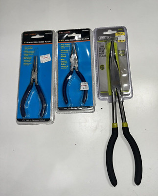 Master Mechanic 11'' Long Reach & Cal-Hawk Mini Bent Nose Pliers Set of 3