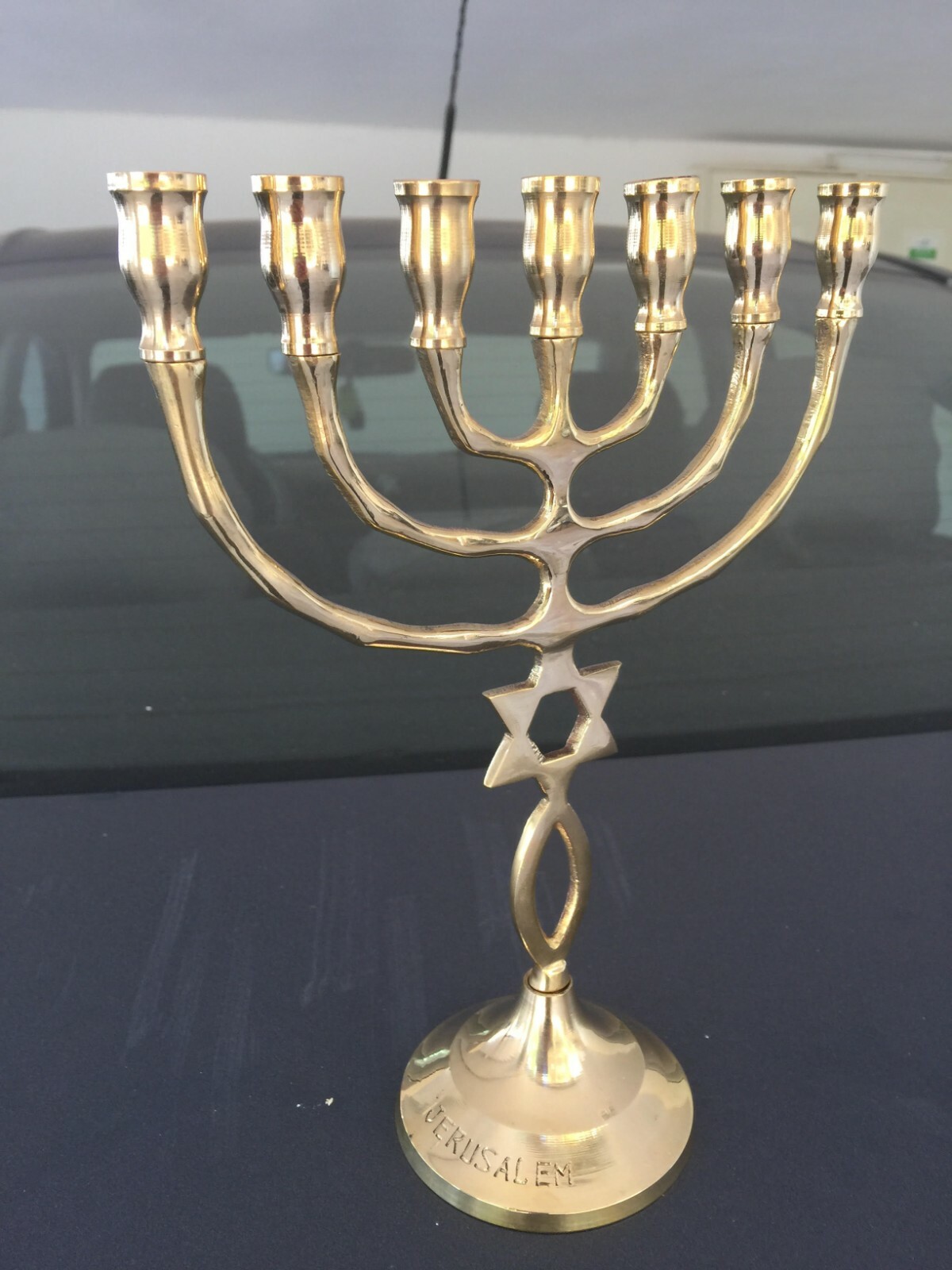 Verpfropft in messianischem Messing Kupfer Vintage Menora 8 Zoll Israel