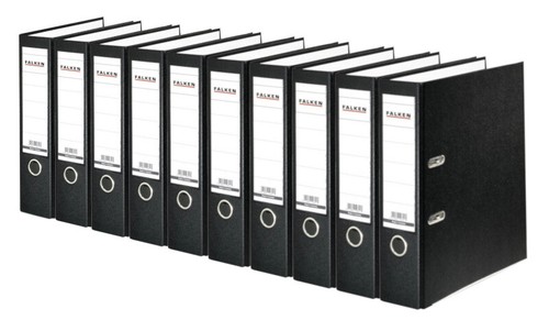 10er Pack Falken Ordner S 80 Mm Breit – PP Schwarz, Mit Wechselfenster Und Rückenschild