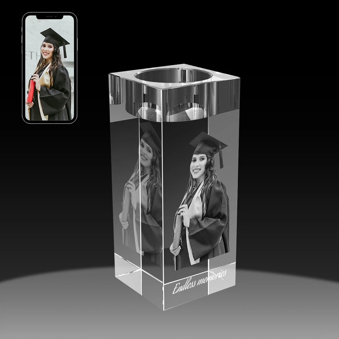 3D Crystal Candle Holder, Personalised Birthday Christmas Wedding 3D Photo Gifts