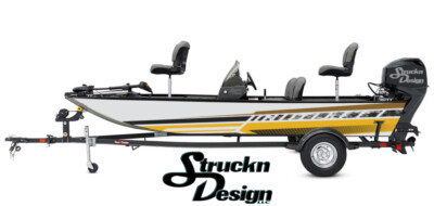 Retro Yellow Grey Waved Lines White Vinyl Graphic Decal Kit Fish Boat Wrap USA