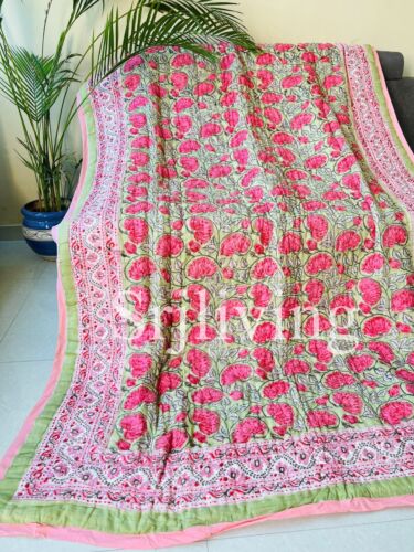 Handmade Blocks pure cotton quilt jaipur quilt bedspread bedding razai blanket - Picture 1 of 10