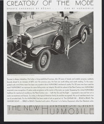1929 HUPMOBILE SPORTS ENSEMBLE BY REGNY BERNARD BOUTET DE MONVEL PRINT AD
