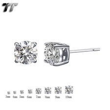 TT 18K White Gold Plated Clear CZ Round Stud Earrings 3-10mm A Pair (ER01A) NEW