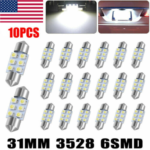 10x 31MM Festoon LED White Dome Map License Interior Light Bulb DE3175 3022 US